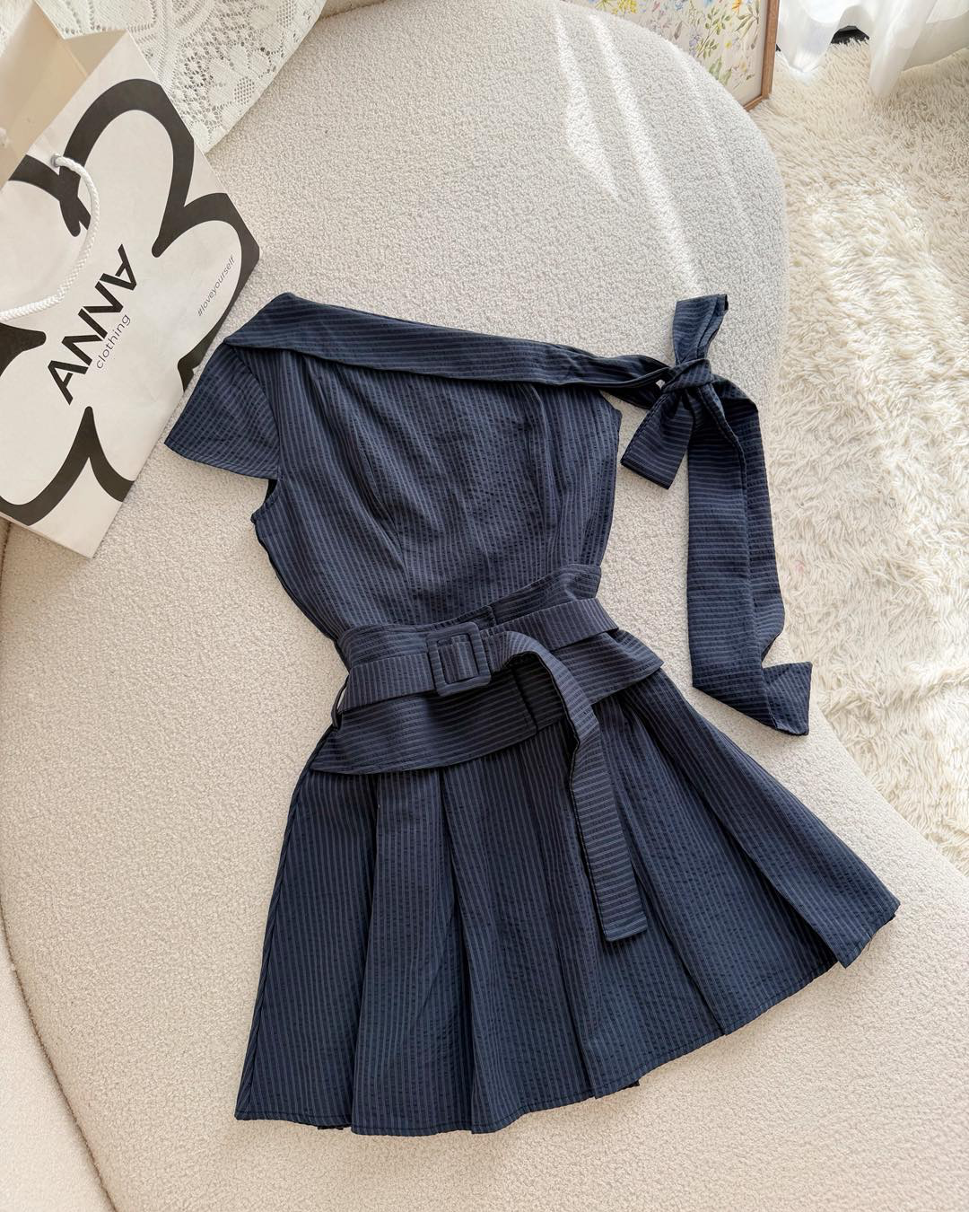 Midnight Ribbon One-Shoulder Dress