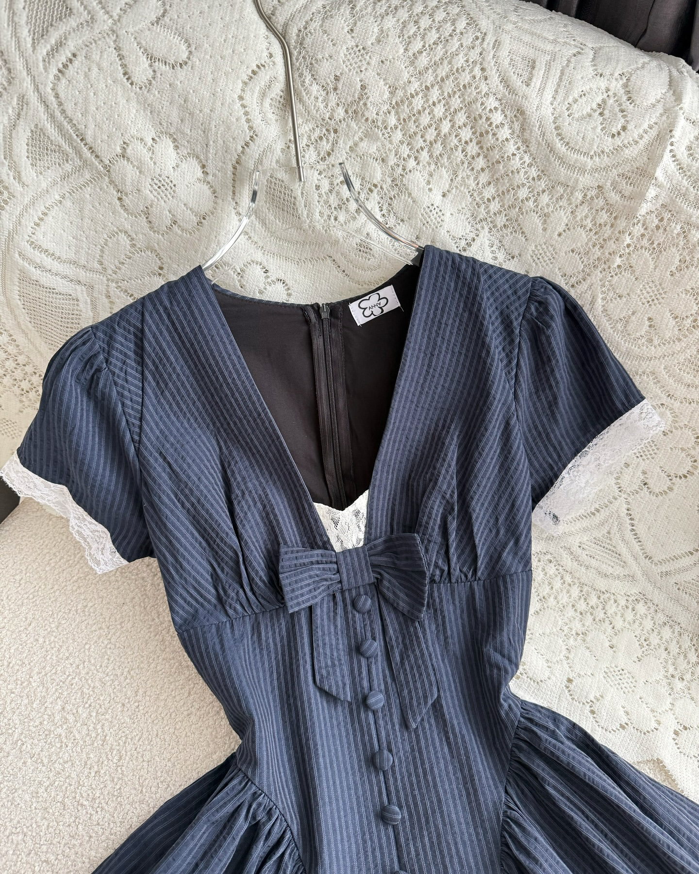 Navy Ribbon Lace Dress