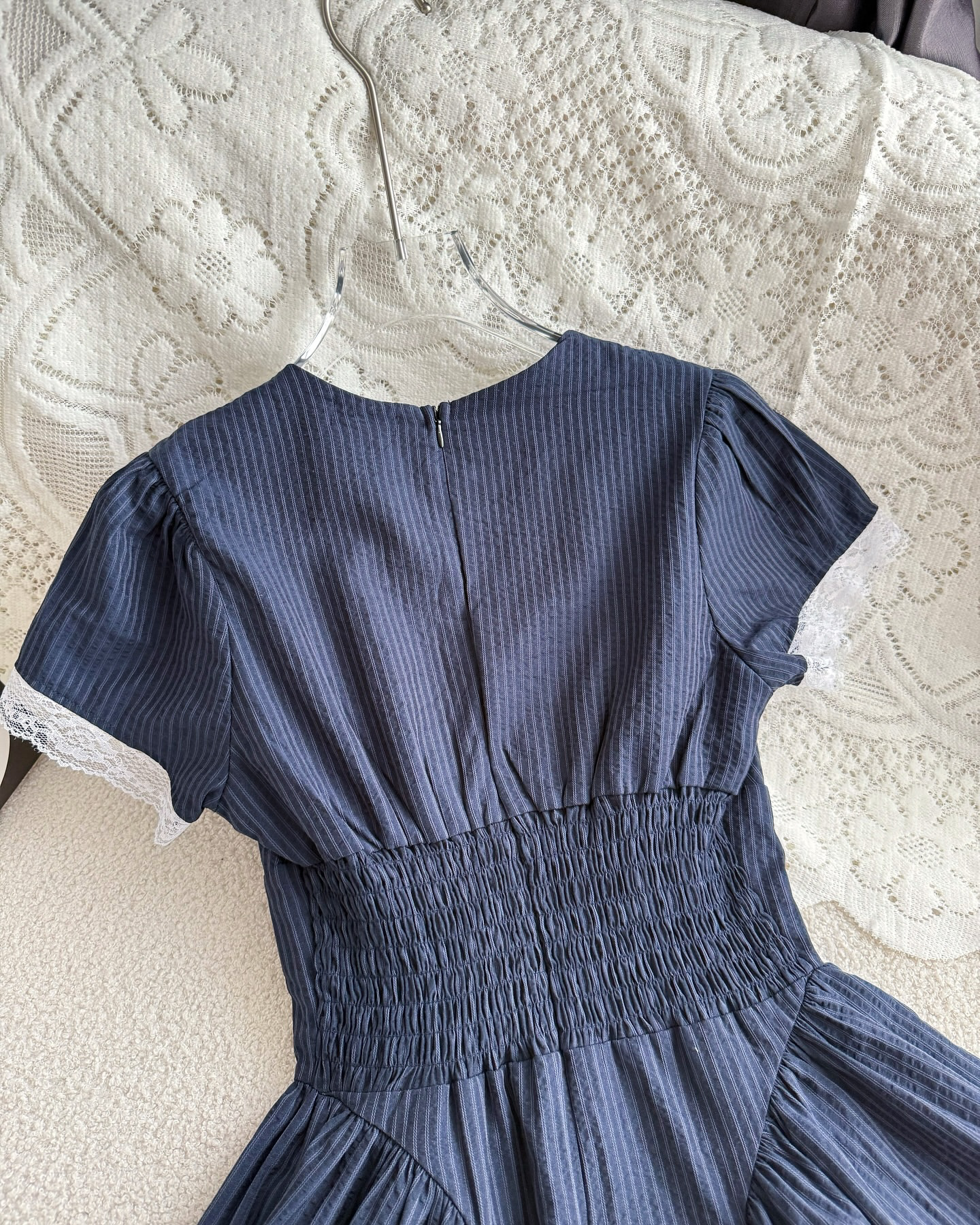 Navy Ribbon Lace Dress