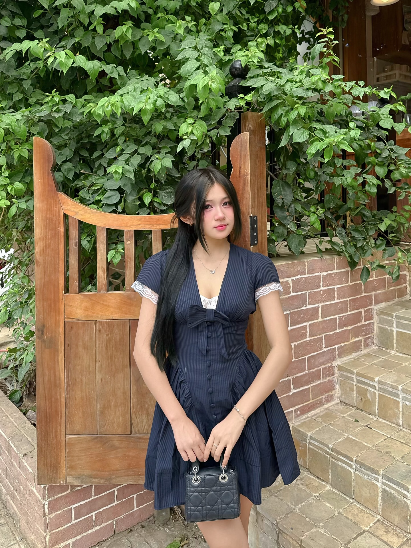 Navy Ribbon Lace Dress