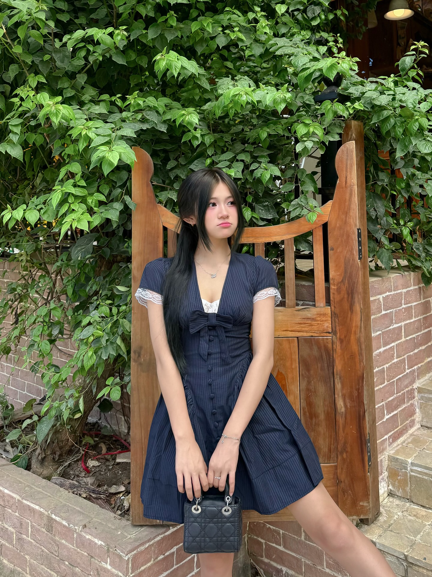 Navy Ribbon Lace Dress
