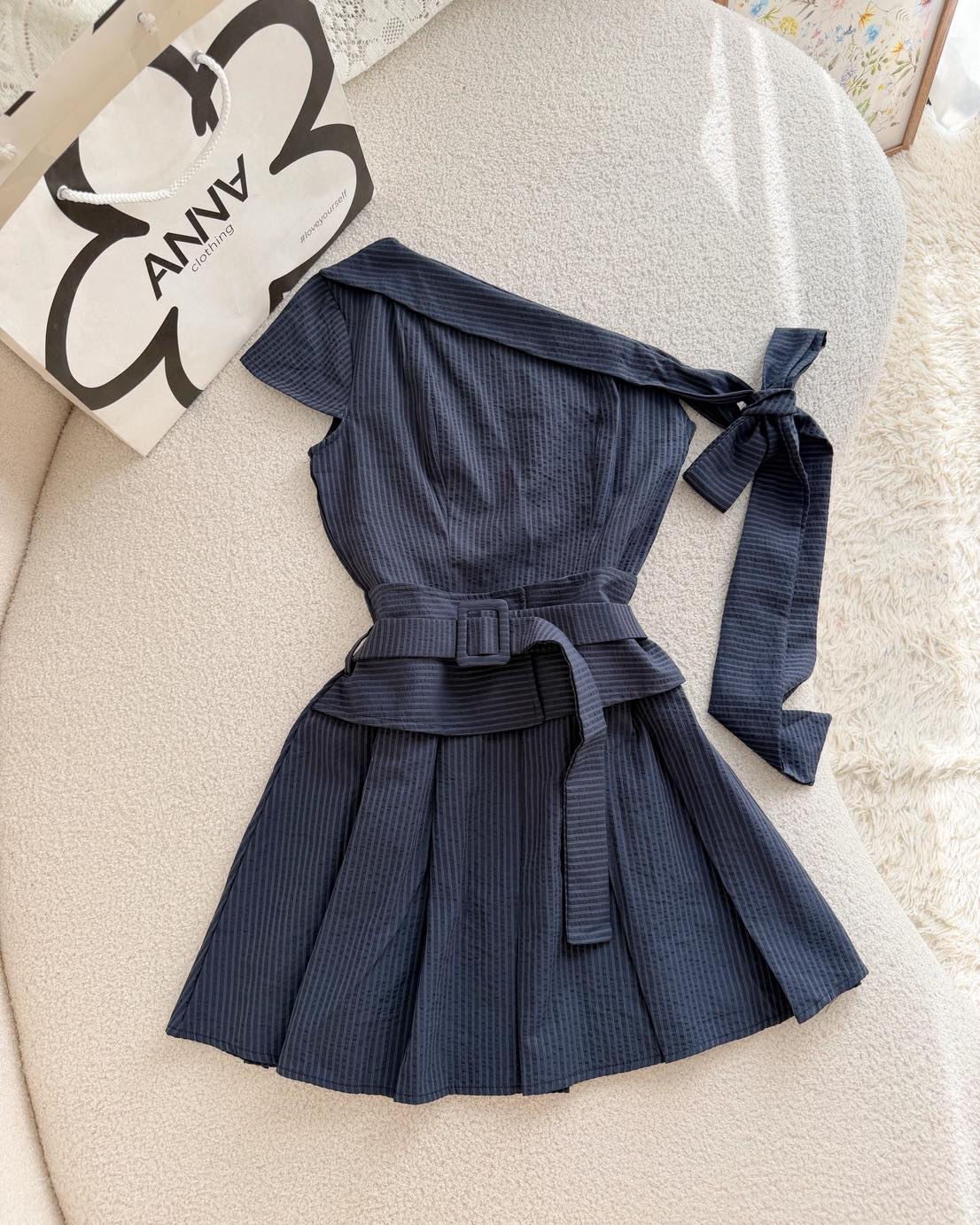 Midnight Ribbon One-Shoulder Dress