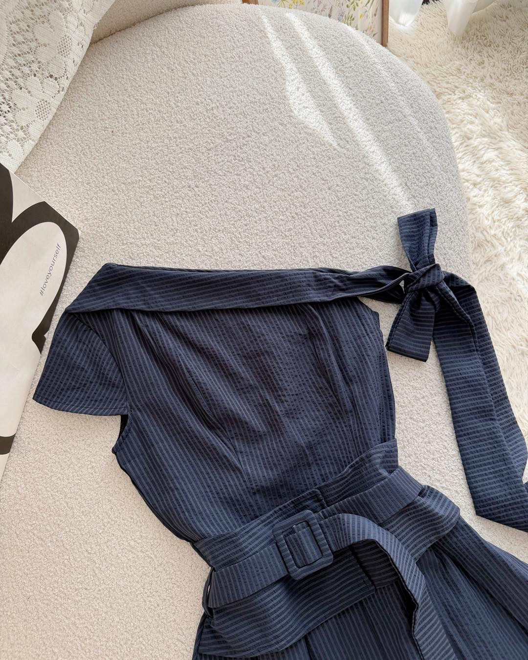 Midnight Ribbon One-Shoulder Dress