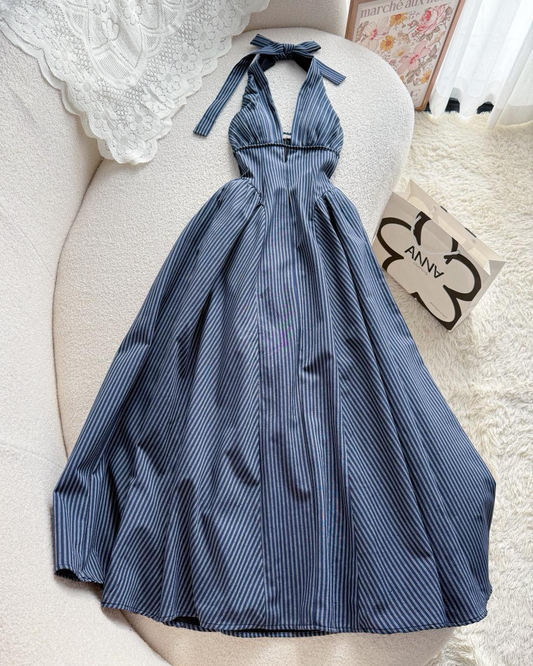 Navy Stripe Halter Dress