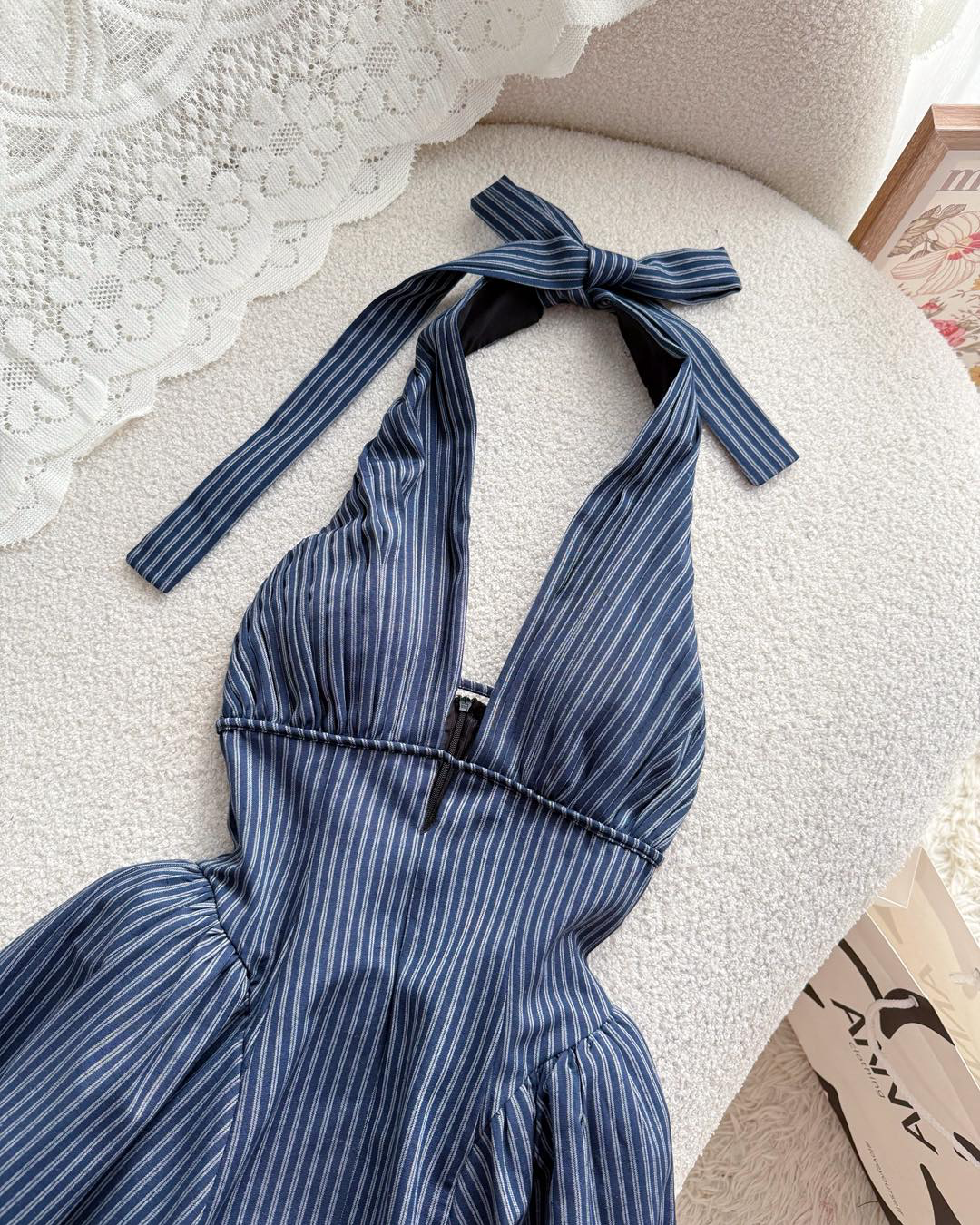 Navy Stripe Halter Dress