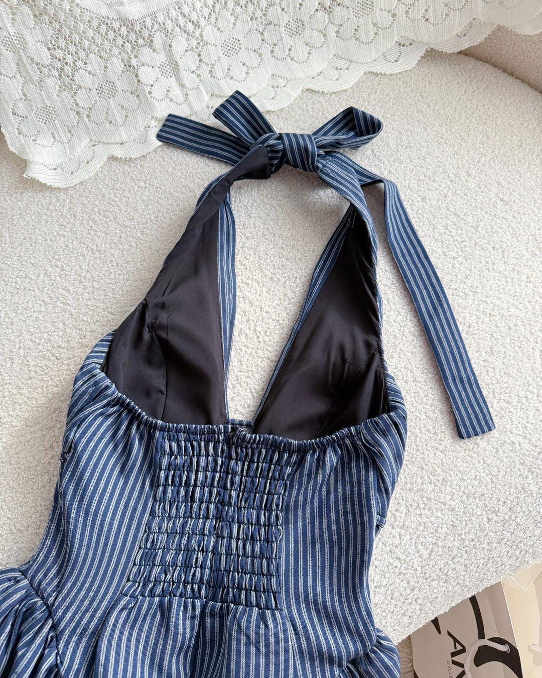 Navy Stripe Halter Dress