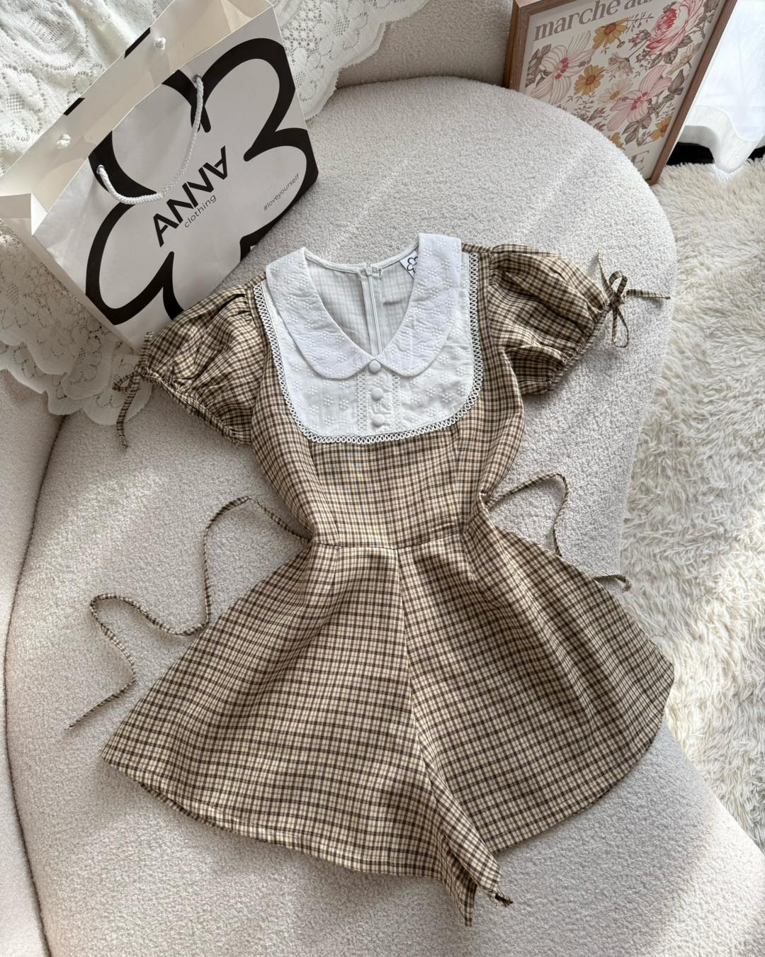 Lace Collar Check Mini Dress