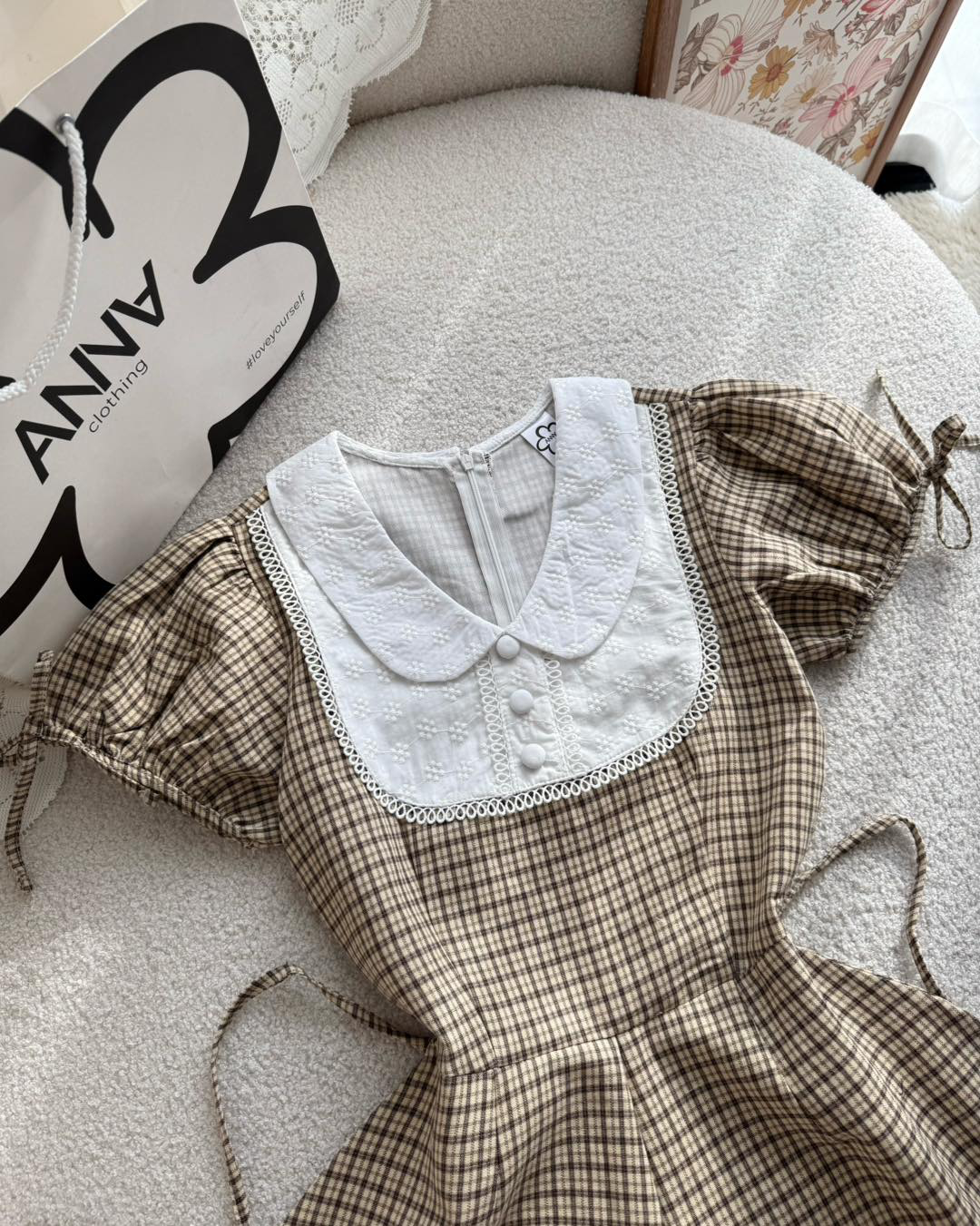 Lace Collar Check Mini Dress